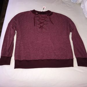 maroon lace up sweater